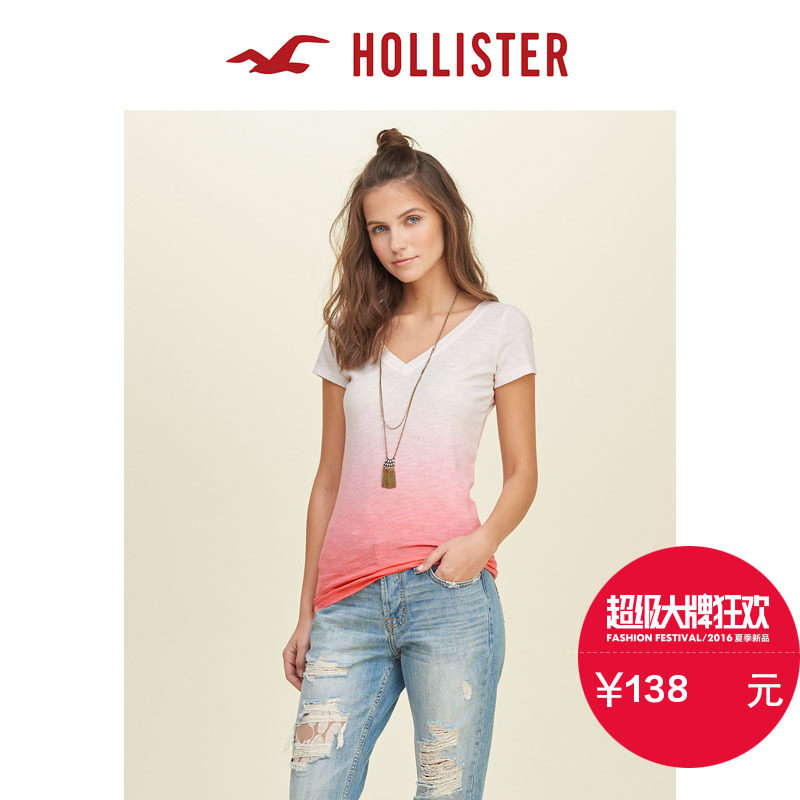 Hollister 2016春装新款必备款式浸染 T 恤 女 115309