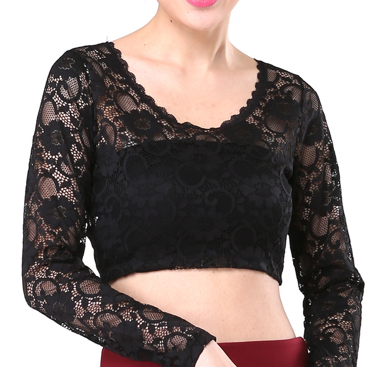 2020 Spring & Fall New Lace Bottoming Shirt Thin Low Collar Inner Half Lace Shirt Long-Sleeved T-Shirt Women's Short Trbottomy