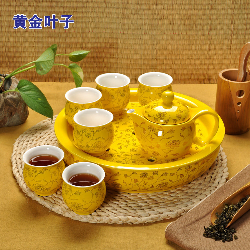Kung Fu tea set Jingdezhen blue and white porcelain ceramic double layer insulation tea cup set round tea plate tea sea special price