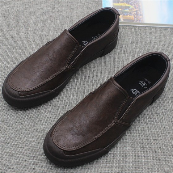 New style low-top slip-on casual men's leather shoes autumn simple all-match men's shoes black business work shoes