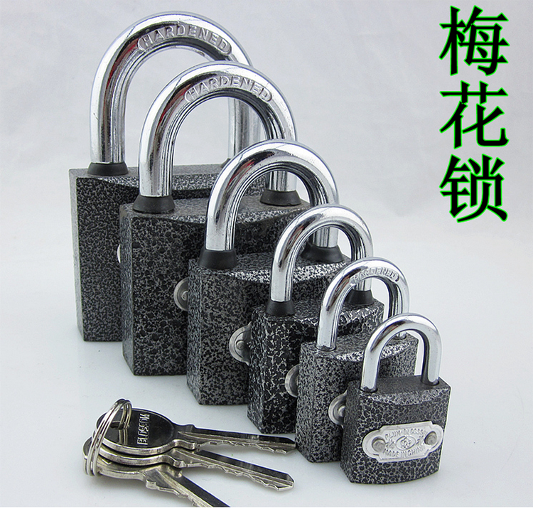 Plum straight open padlock thick pull light copper core waterproof through open iron lock safety burglar-proof padlock warehouse lock