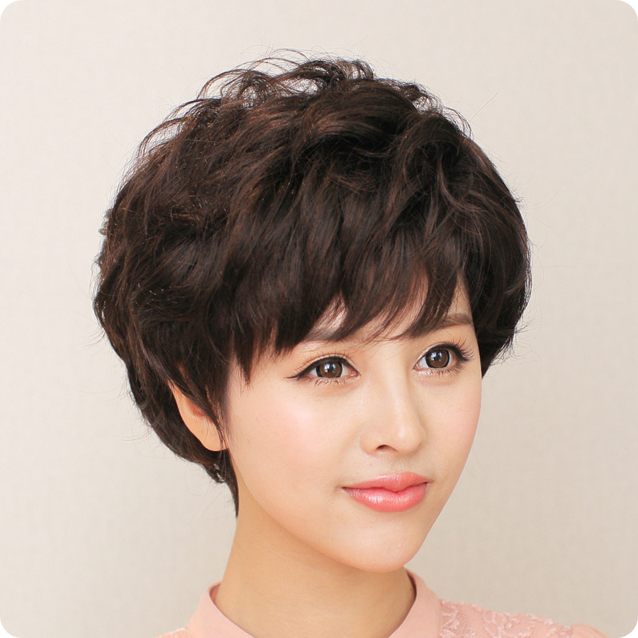 气质真发妈妈假发 短发发型 短假发女短发 女短卷发头发发套微卷