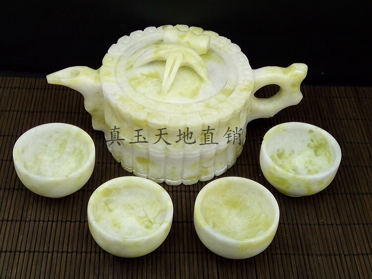 Natural Lantian Jade Tea Set Special Price Jade Kung Fu Teapot Wine Set Cups High Rise Gifts