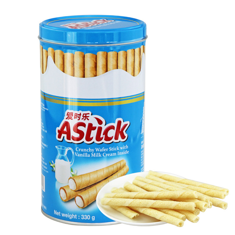 【天猫超市】印尼进口 Astick爱时乐香草牛奶味威化卷心酥330g/罐