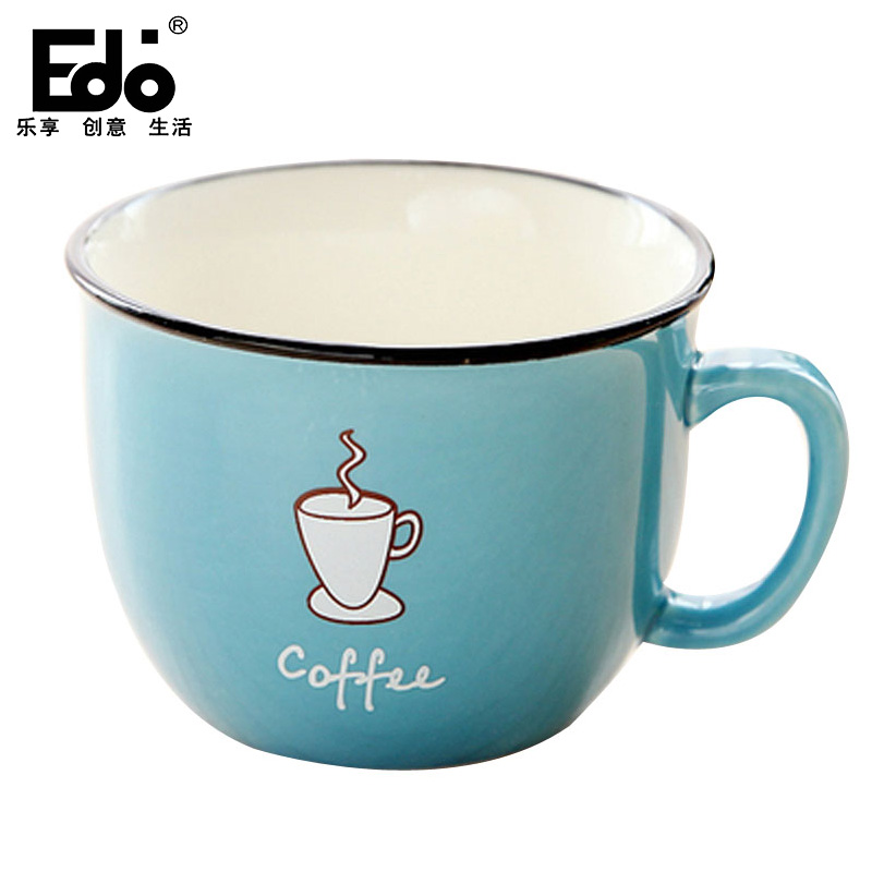 【天猫超市】edo咖啡杯欧式陶瓷杯创意陶马克杯牛奶杯子6039蓝色