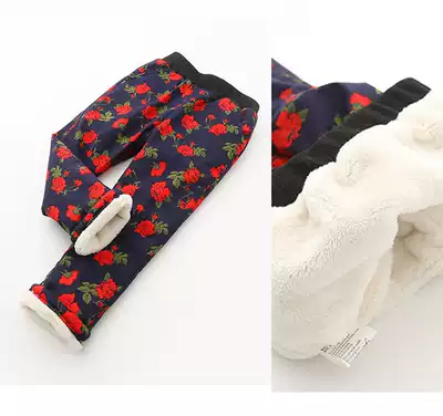 Korean version of children's clothing girls cotton and cashmere winter flower pants stretch cotton pants casual pants 2-8 years old