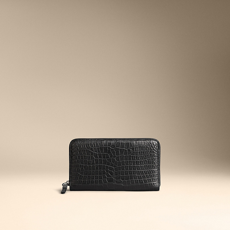 Burberry博柏利 男士短吻鳄皮全拉链钱夹 38298981