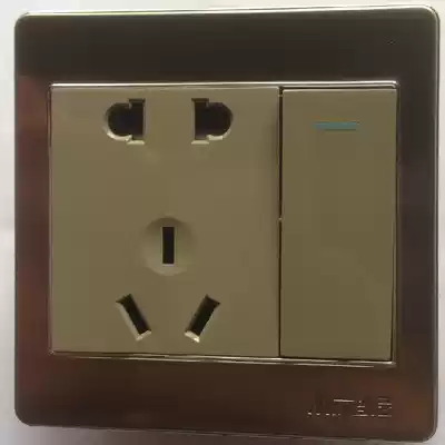 Famous House Electric 86 stainless steel silver brown wall switch socket panel one open double cut with five-hole socket