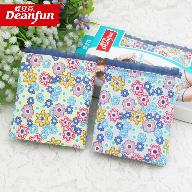 2 Pieces Di Anfen Panties Ladies Pure Cotton Floral Sexy Lace Edge Small Boxer Mid Waist Comfortable Cotton 1313