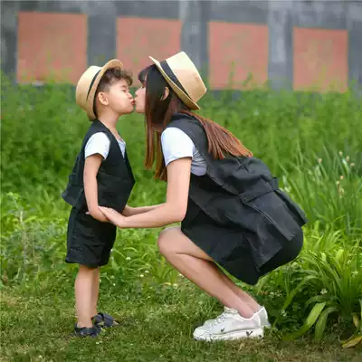 Summer parent-child outfit original design cotton linen two-piece mother-child vest set linen literary personality