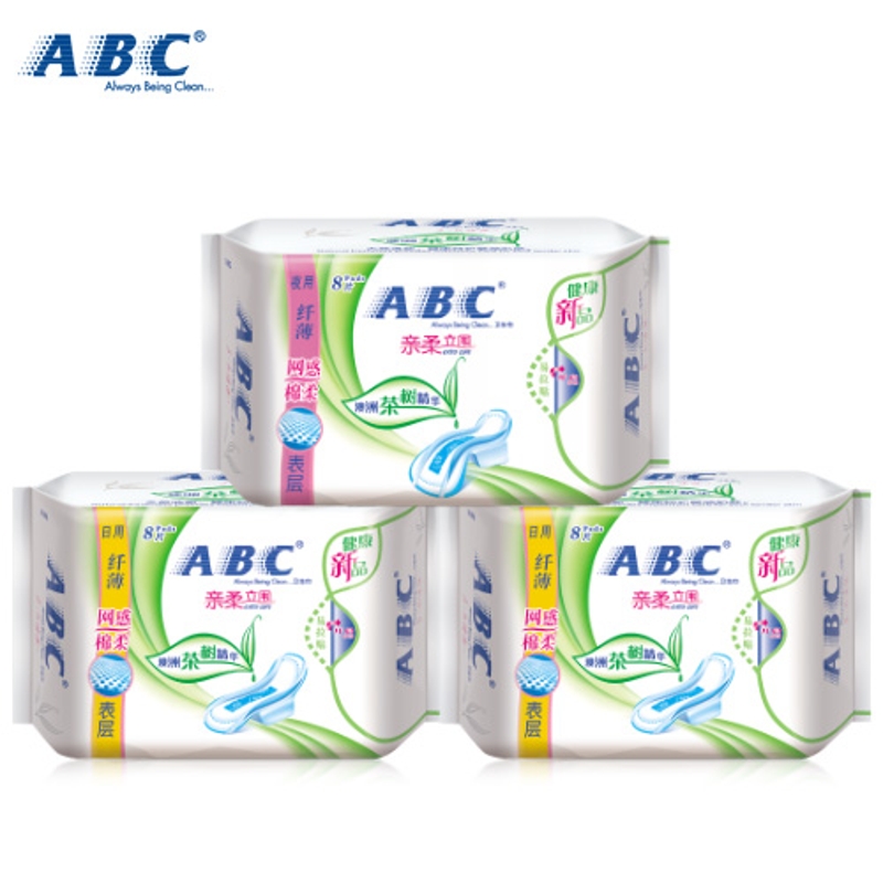 【天猫超市】ABC卫生巾 茶树精华纤薄防漏棉柔日用夜用组合24片装