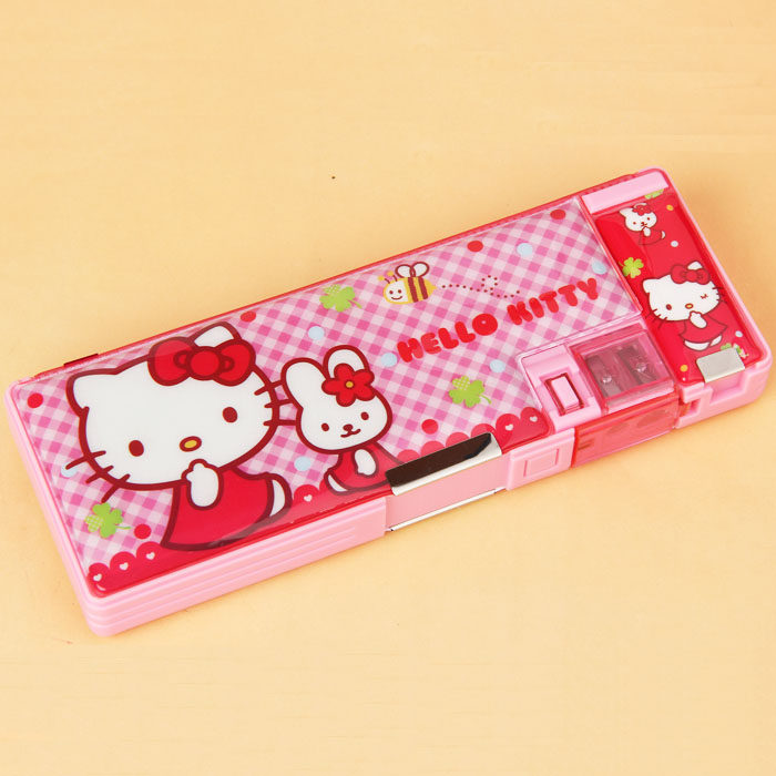 Hello lovely female student hello kitty pencil case multifunctional plastic double-sided pencil case