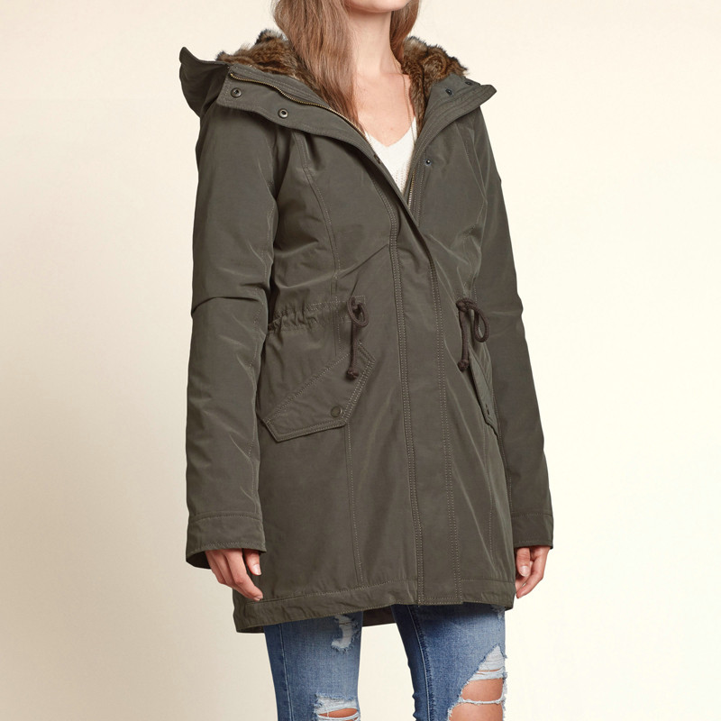 Hollister 人造毛皮内衬派克大衣风衣 女 99642