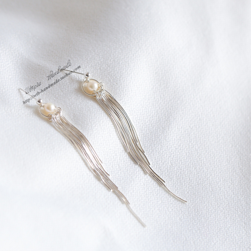 Xianqi｜Tassels, natural freshwater pearls, 925 sterling silver, long tassel ear pins, ear chains, ear clips, original