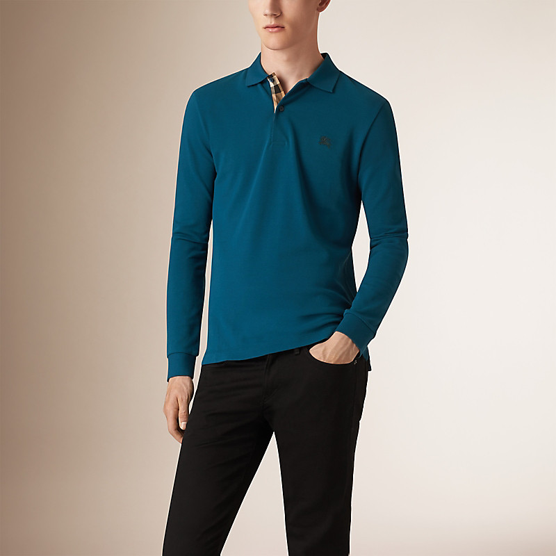 BURBERRY/博柏利格纹开襟长袖 Polo 衫 39955001