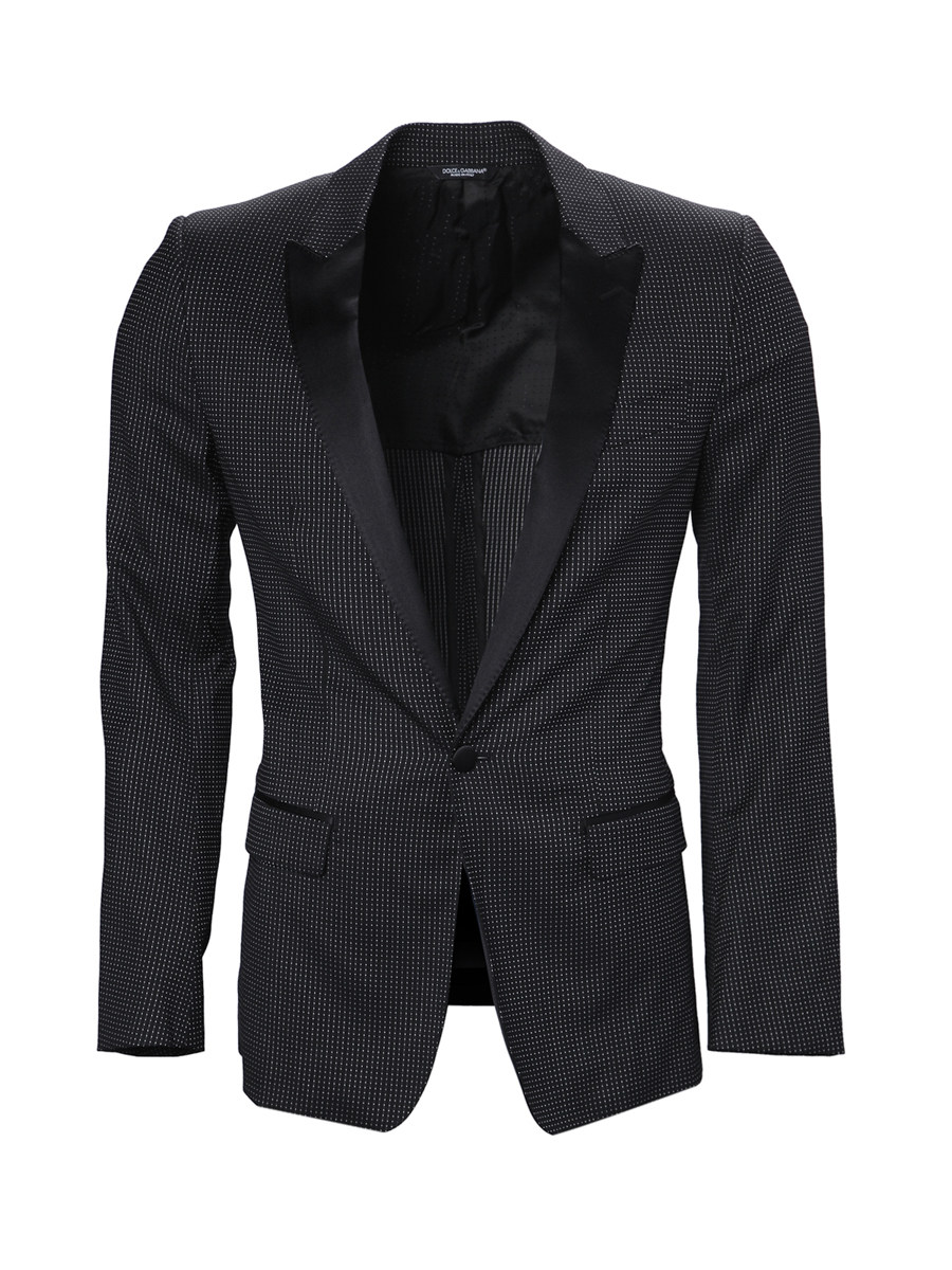 Dolce&Gabbana 黑灰色戗驳领点状西装外套