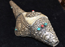 Nepalese pure handmade white copper inlaid Maniba conch conch instrument for playing
