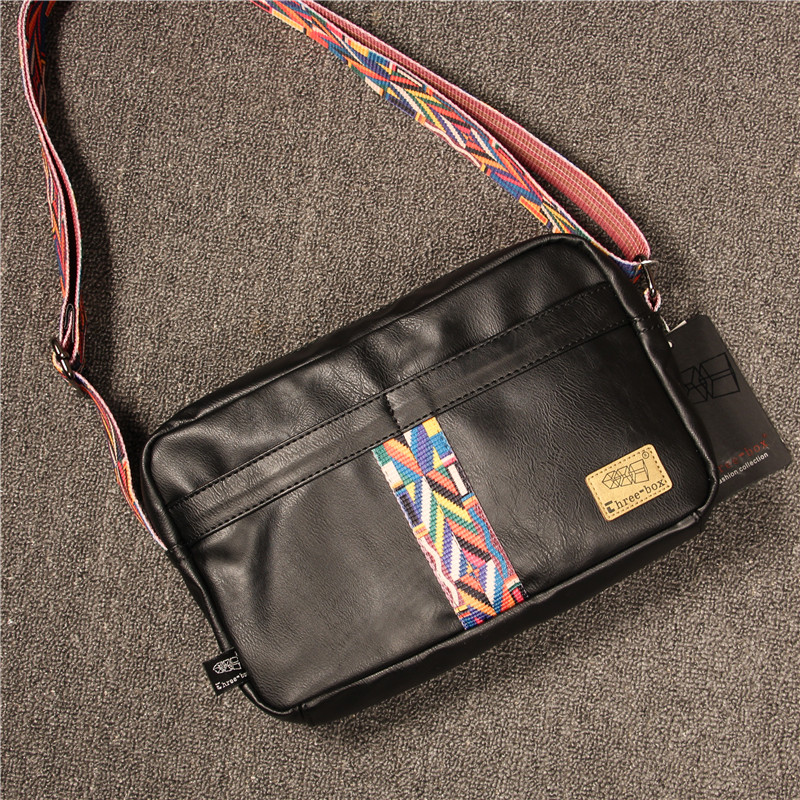 THREE - BOX men and women's shoulder band color shoulder strap cross package fashion leisure soft leather tide