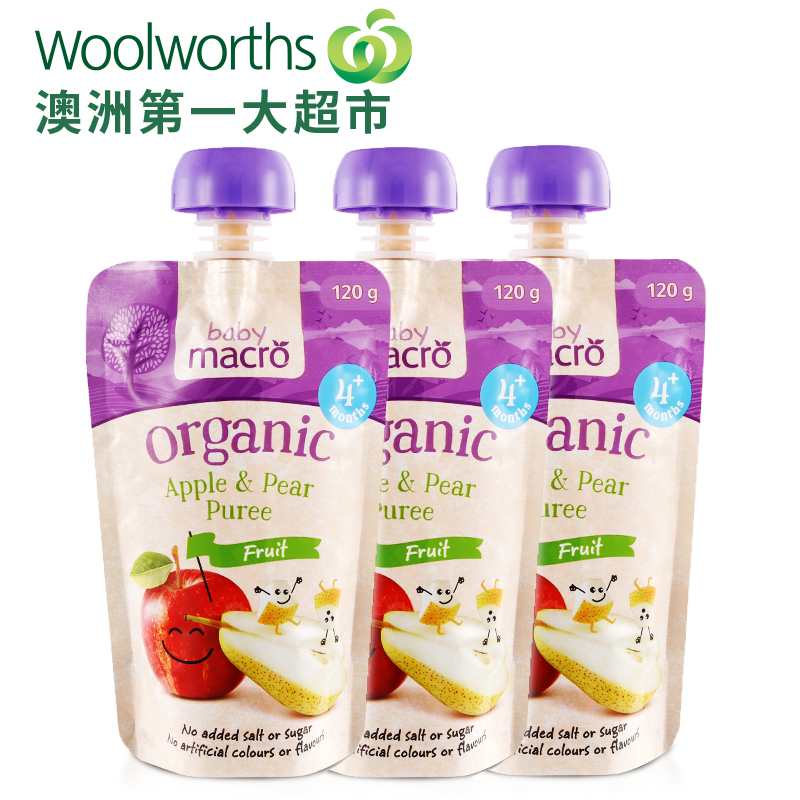 woolworths Macro 苹果，梨子混合水果泥120克*3件装 婴儿辅食