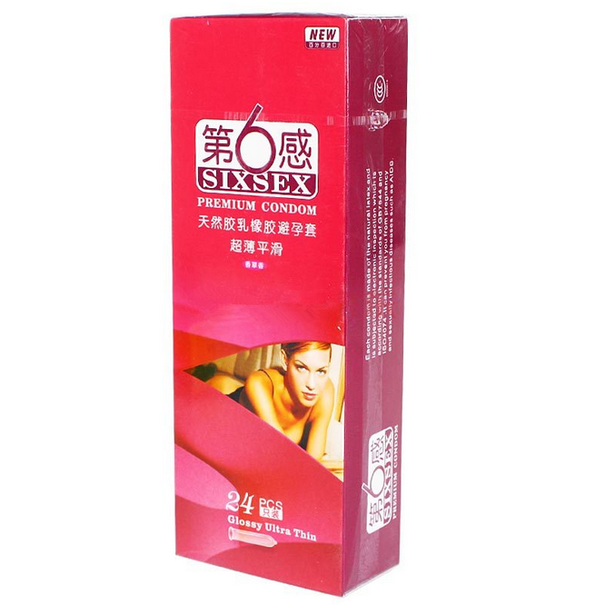 第六感天然胶乳橡胶避孕套 超薄平滑香草香 24只/盒 第6感安全套