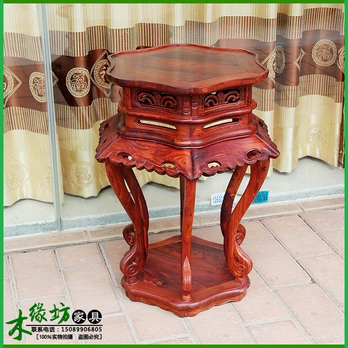 Authentic small leaf red sandalwood Ming and Qing classical furniture mahogany flower stand hexagonal flower several floor flower pot stand factory outlet
