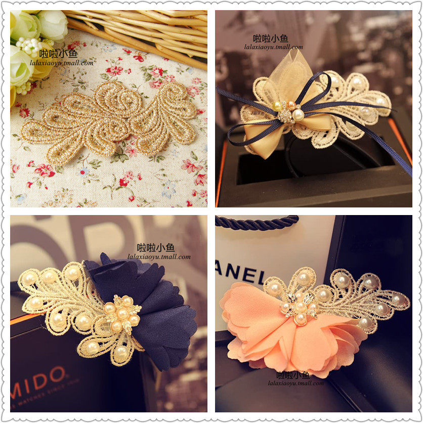 Golden Phoenix tail retro embroidery flower patch DIY bow hair accessories headdress hair clip hair clip material accessories