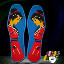 Cross stitch insole cotton pinhole printing cartoon couple all hand self embroidered breathable deodorant semi-finished products 19 new