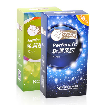 双蝶避孕套2盒 茉莉浓情颗粒螺纹超薄安全套 成人情趣用品