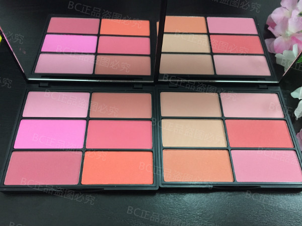 Professional makeup 6 color blush pink orange peach hexachlon ribbon mirror natural nude makeup and repair