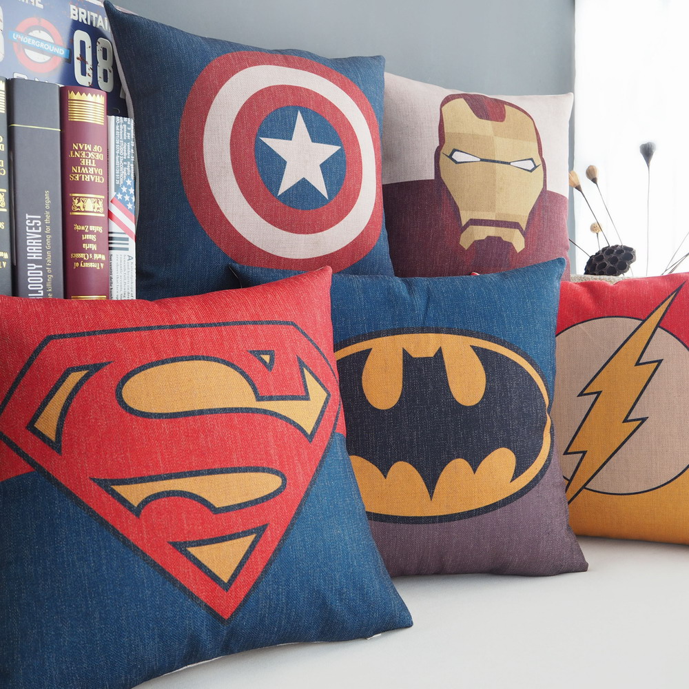 Cartoon Cartoon Superhero Nordic Cafe Bar Cotton Linen Pillow Close To Pillow Cover Sofa Cushions Waist Pillow Leather