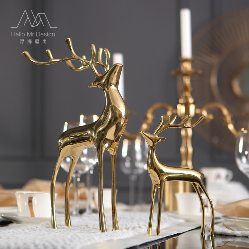 Eurostyle to deer copper pendulum decoration minimalist American style Dining Room Dining Room Wine Cabinet Sample House Display Center Home Soft-fit Craft Gift Hem