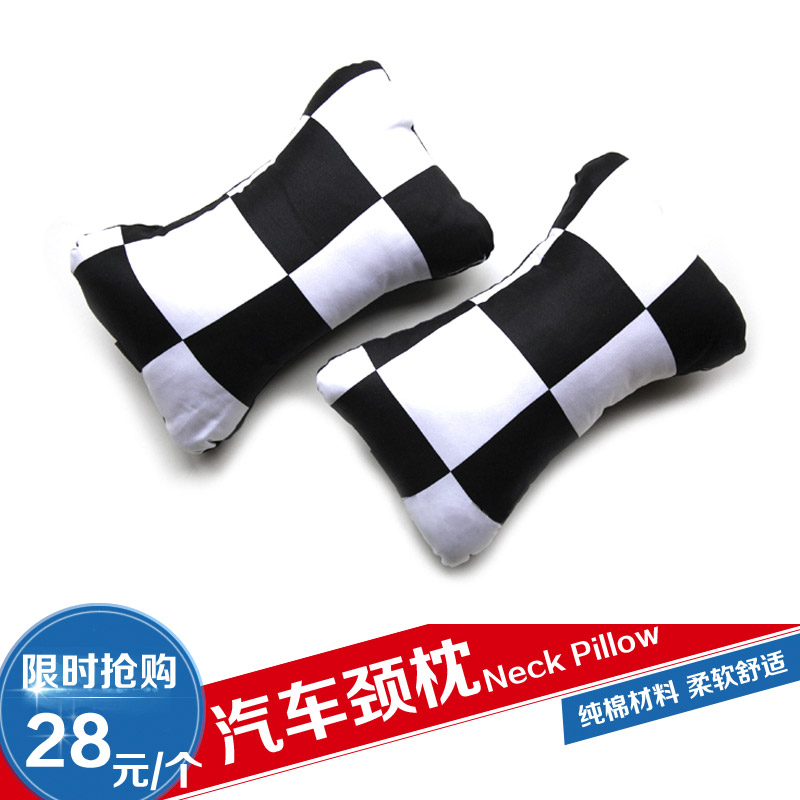 宝马MINI颈枕 MINI专用汽车头枕 英国米字旗黑白格护颈枕头 三款