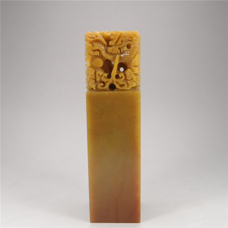 Golden Stone Seal Engraving Zhejiang Redstone Wuolong Boutique Seal 4x14 8cm Ancient playing Sou Mountain Stone engraving Collection