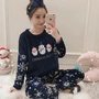 Phiên bản Hàn Quốc của bộ đồ ngủ nhung san hô kích thước lớn ngọt ngào và dễ thương phụ nữ mùa thu và mùa đông dày tay dài flannel phục vụ nhà sinh viên phù hợp đồ bộ pijama nữ lụa
