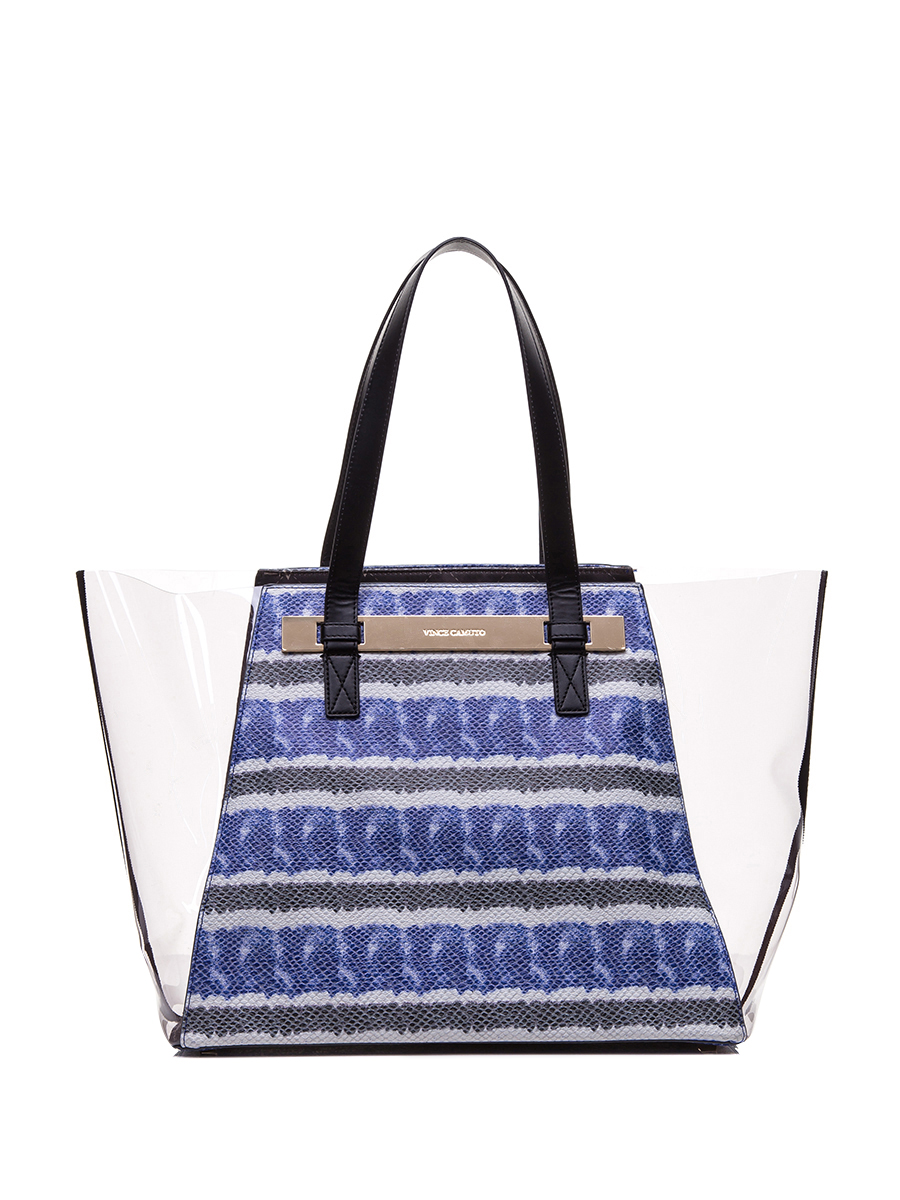 VINCE CAMUTO 蓝黑印花金属饰透视托特包