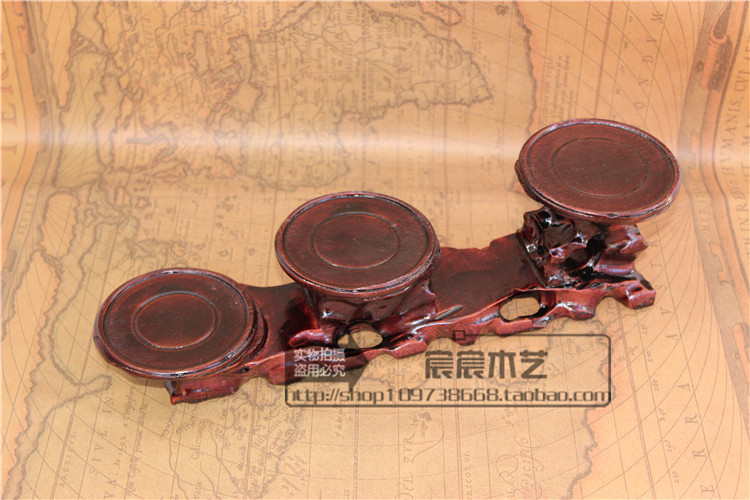 Red Wood Carving Pendulum Base Solid Wood Chic Stone Teapot Seat Wood Round Seal Base Bonsai Frame