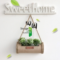 zakka creative retro pastoral hemp rope hanging flower basket wall decoration simulation fake flower whole floral wall decoration