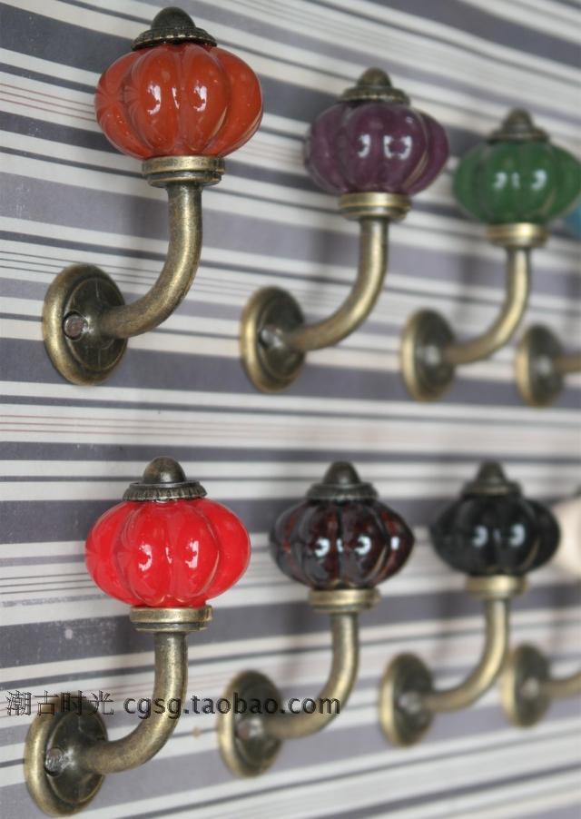 French country retro old ceramic pumpkin head bronze single port hallway bathroom adhesive hook coat hook wall adhesive hook