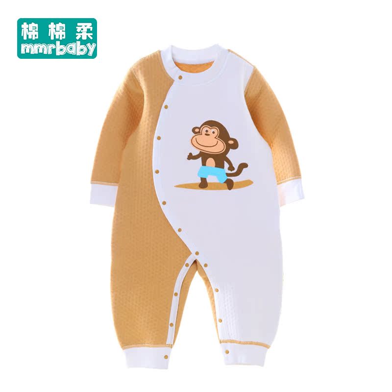棉棉柔宝宝连体衣婴儿睡衣开裆男女儿童哈衣加厚保暖爬服秋冬童装