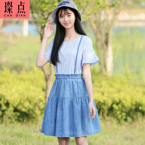 Свежее длинное милое платье, хлопковый мегафон для школьников, юбка, короткий рукав, длина миди, 2020, подходит для студента