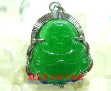 ожерелье 925镶嵌仿真白金马来玉满绿祖母绿佛吊坠挂件