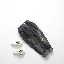 2021 Spring in new products Korean version CUHK Childrens all-cotton denim trousers midboy black casual jeans