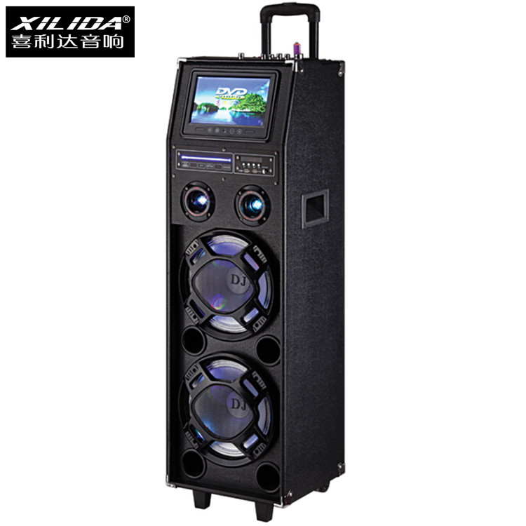 Portable outdoor mobile lever battery square dance audio stage speaker high power Bluetooth DVDCD double 10 inch