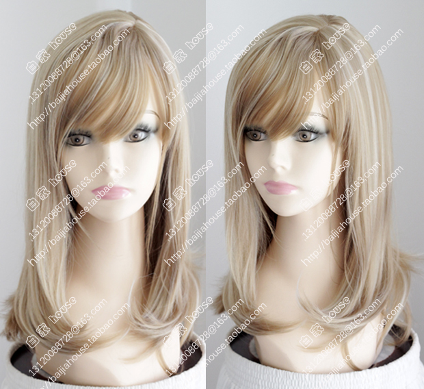 Light Blonde Highlights, European and American Soft Girl Wig, Side Bangs, Slightly Curly Hair, Fluffy and Face-Slimming, Pastoral Wig