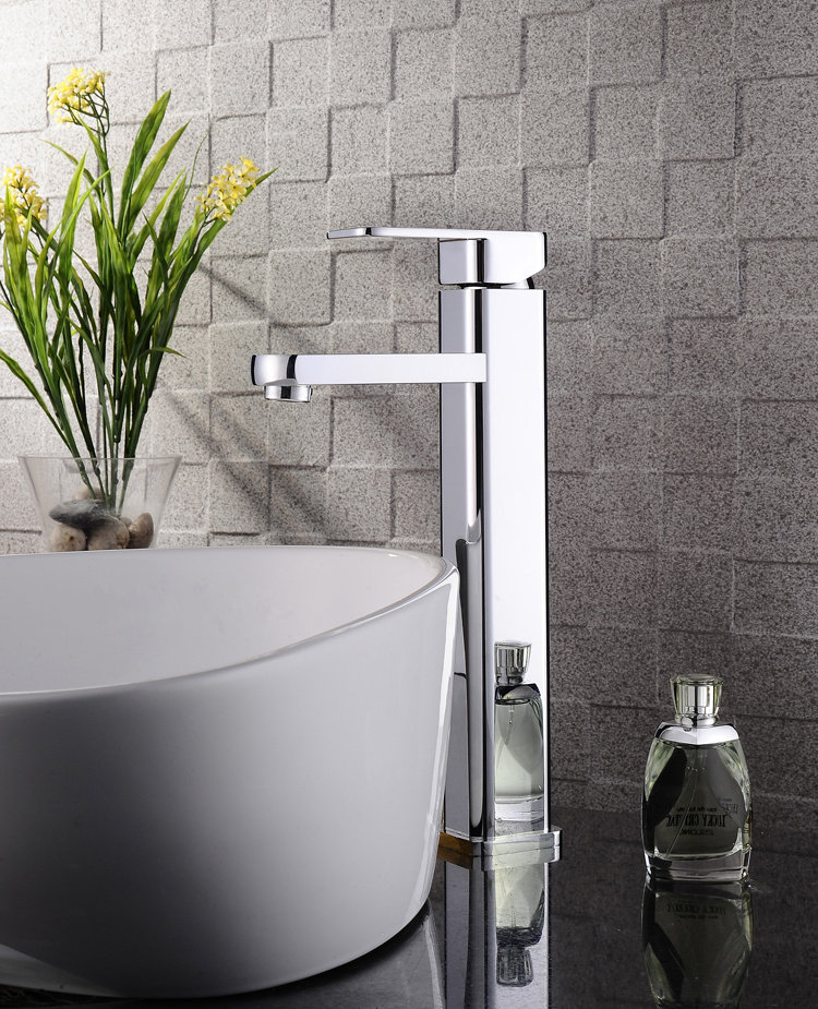 Red copper tube hot and cold wash basin faucet on-stage art basin Square heightened faucet on-stage basin faucet