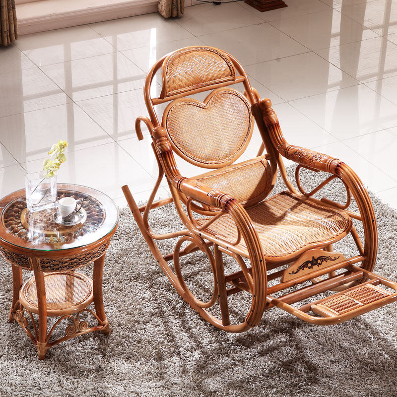 Rattan chair rocking chair rattan chair rocking chair rocking chair for the elderly chair Leisure afternoon nap chair Balcony Deck Chair