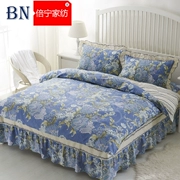 Chần bông denim giường bông khăn trải giường váy ngủ dày chăn bốn bộ giường váy 1.8m 1,5m - Bộ đồ giường bốn mảnh