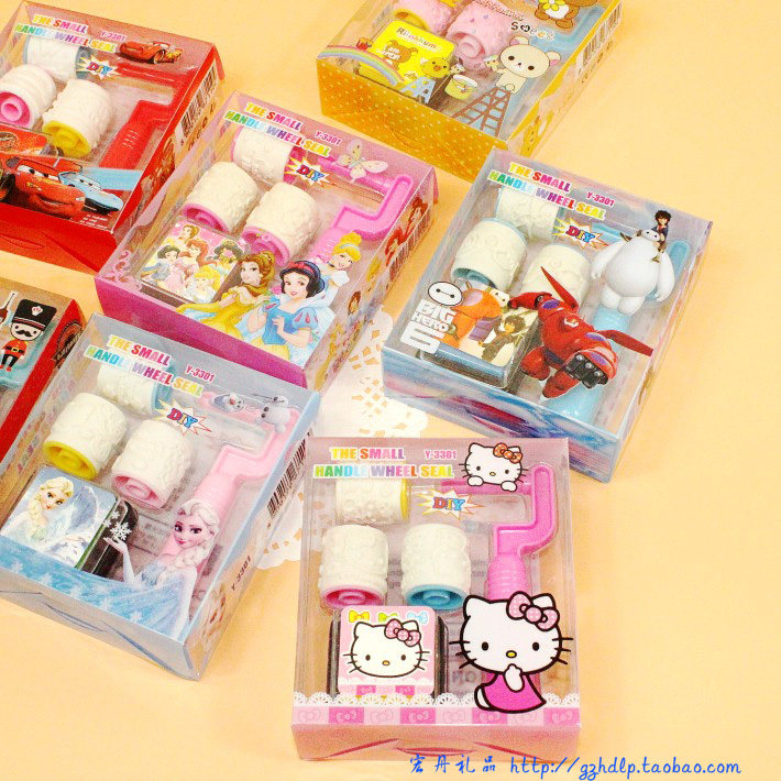 Cute Creative Cartoon Seal Study Supplies Children Q Gift Handle Roller Seal DIY Cartoon Seal