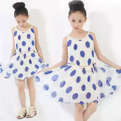 Girls Princess Wind Summer Sleeveless Wave Point Big Skirt Chiffon Dress Medium Child Dress 2020 New