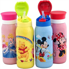 Термос/термочашка 迪士尼小学生双层不锈钢保温杯5715卡通双盖两用茶杯儿童吸管水杯